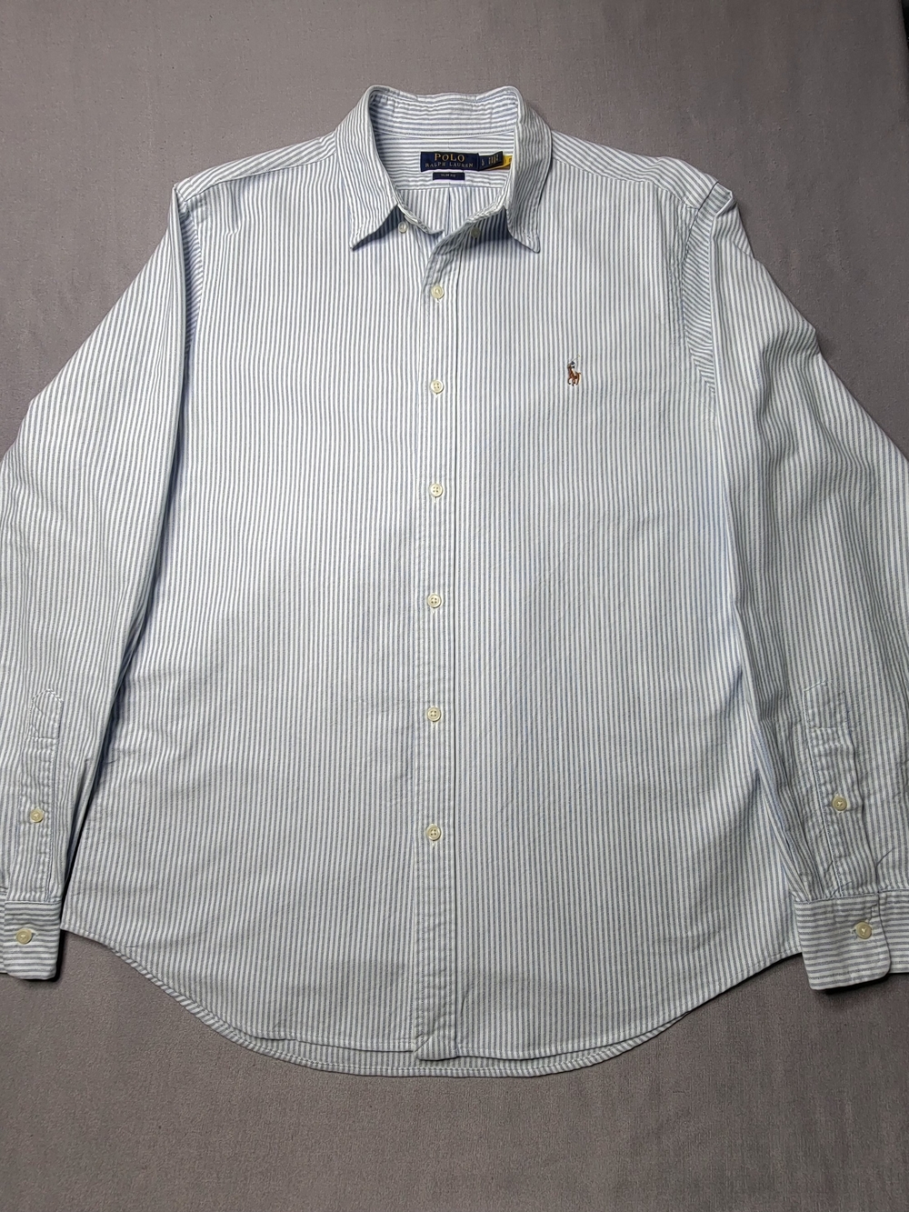 Polo by Ralph Lauren Men's Light Blue Stripe Button-Down Long Sleeve Shirt SZ L